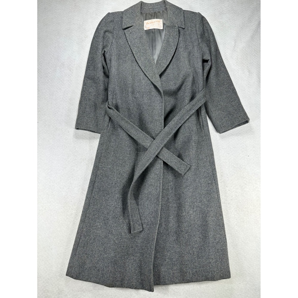 Pendleton Vintage Grey 100% Virgin Wool Belted Wrap Coat Size 8 Made in USA